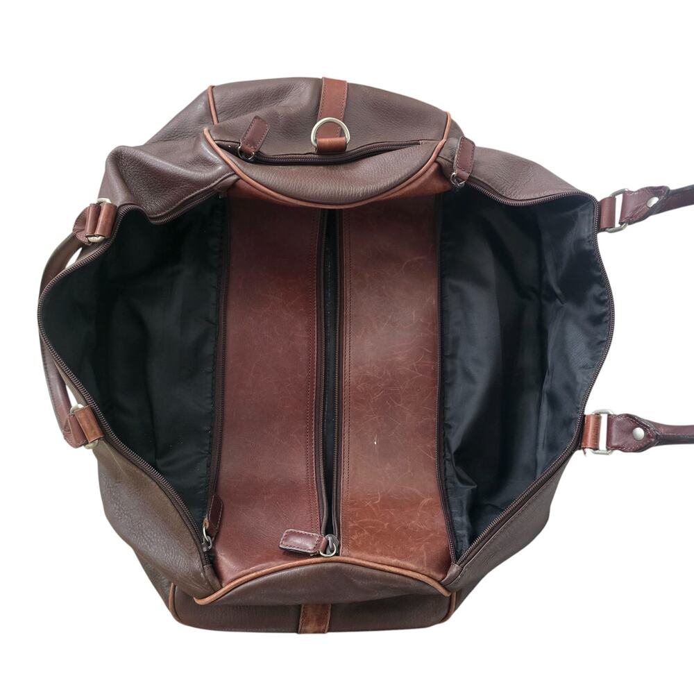 M London Mens Tote Duffel Bag Brown Leather Travel Gym Weekender Carry On Preppy - Picture 12 of 14